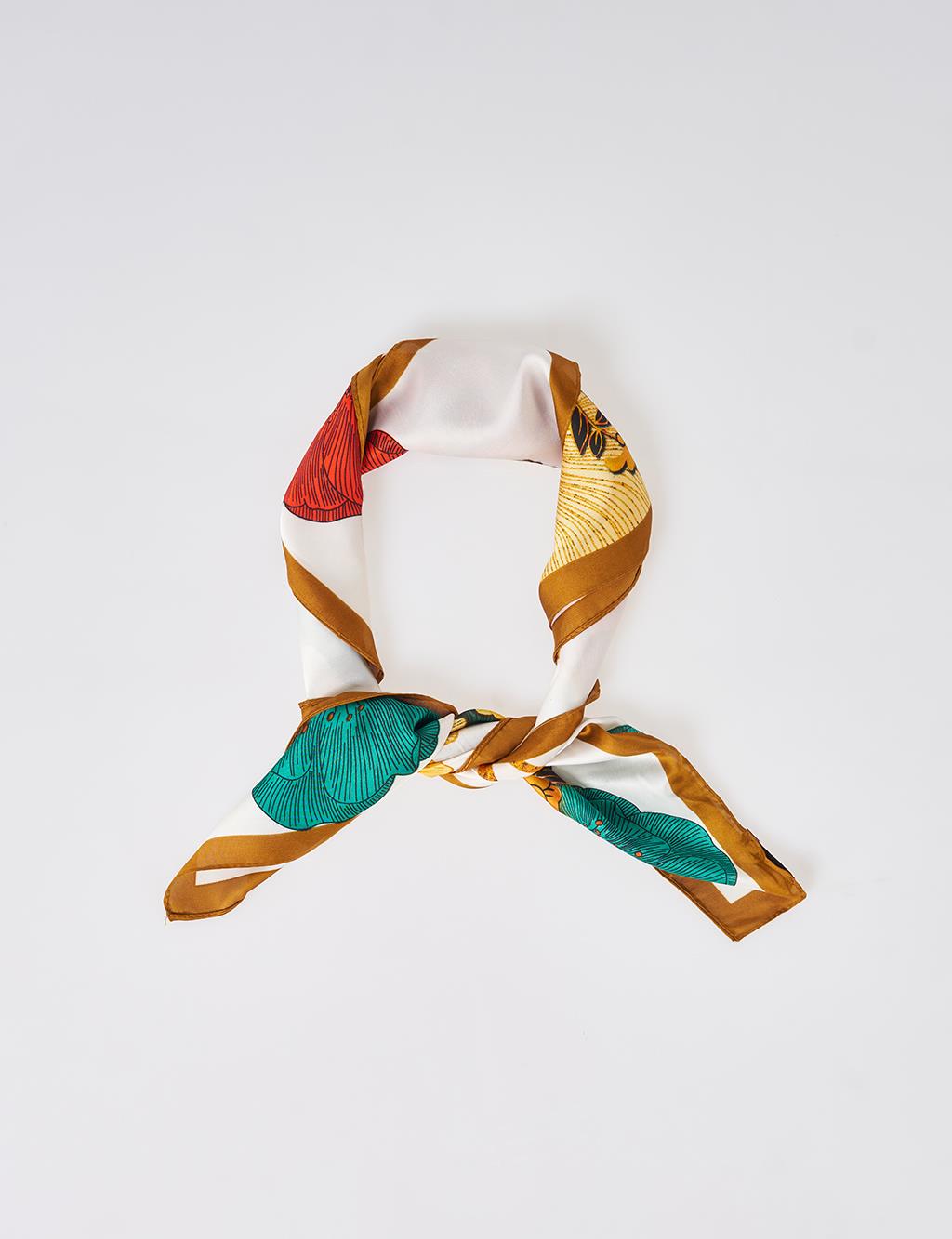 Brick Red Floral Scarf