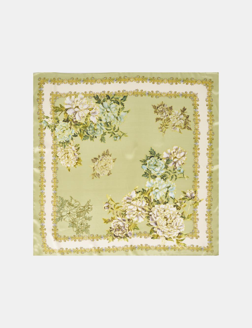 Peony Pattern Scarf Pistachio Green