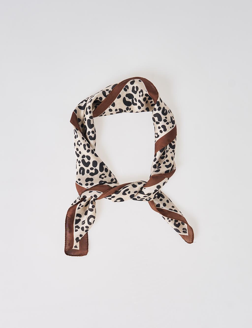 Brown-Cream Leopard Print Scarf