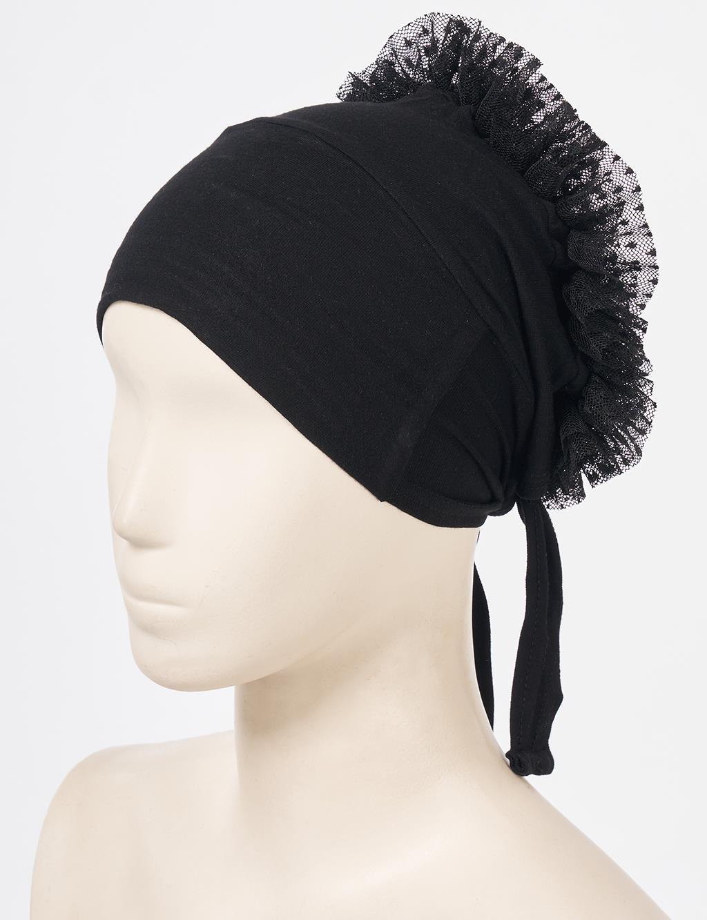 Black Ruffled Bonnet