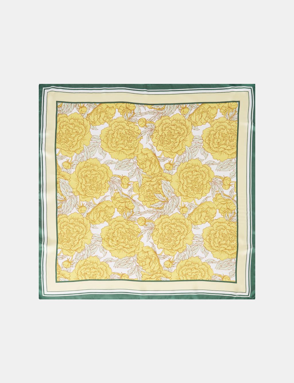 Yellow-Ecru Rose Pattern Scarf