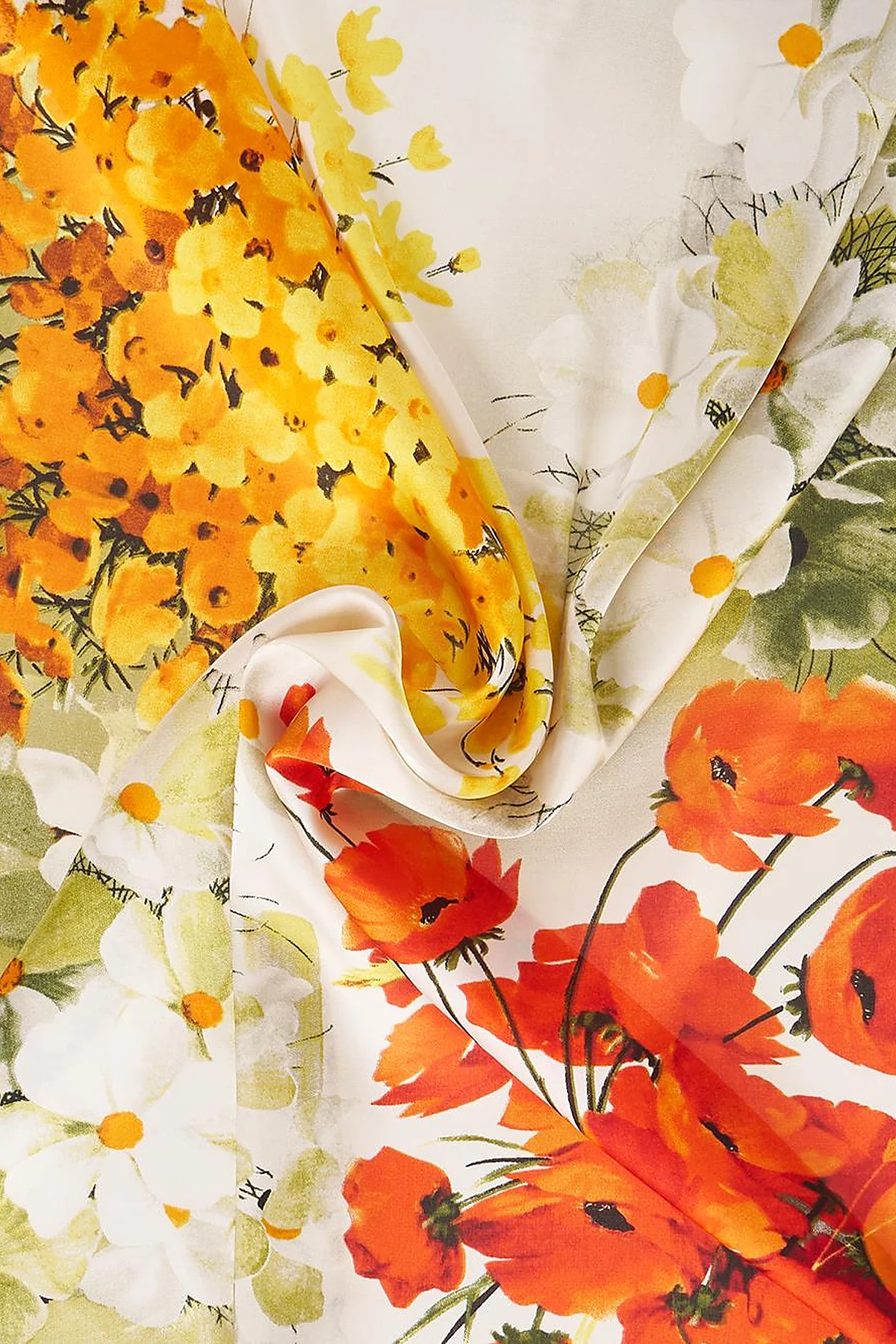 Ecru-Green Floral Pattern Scarf