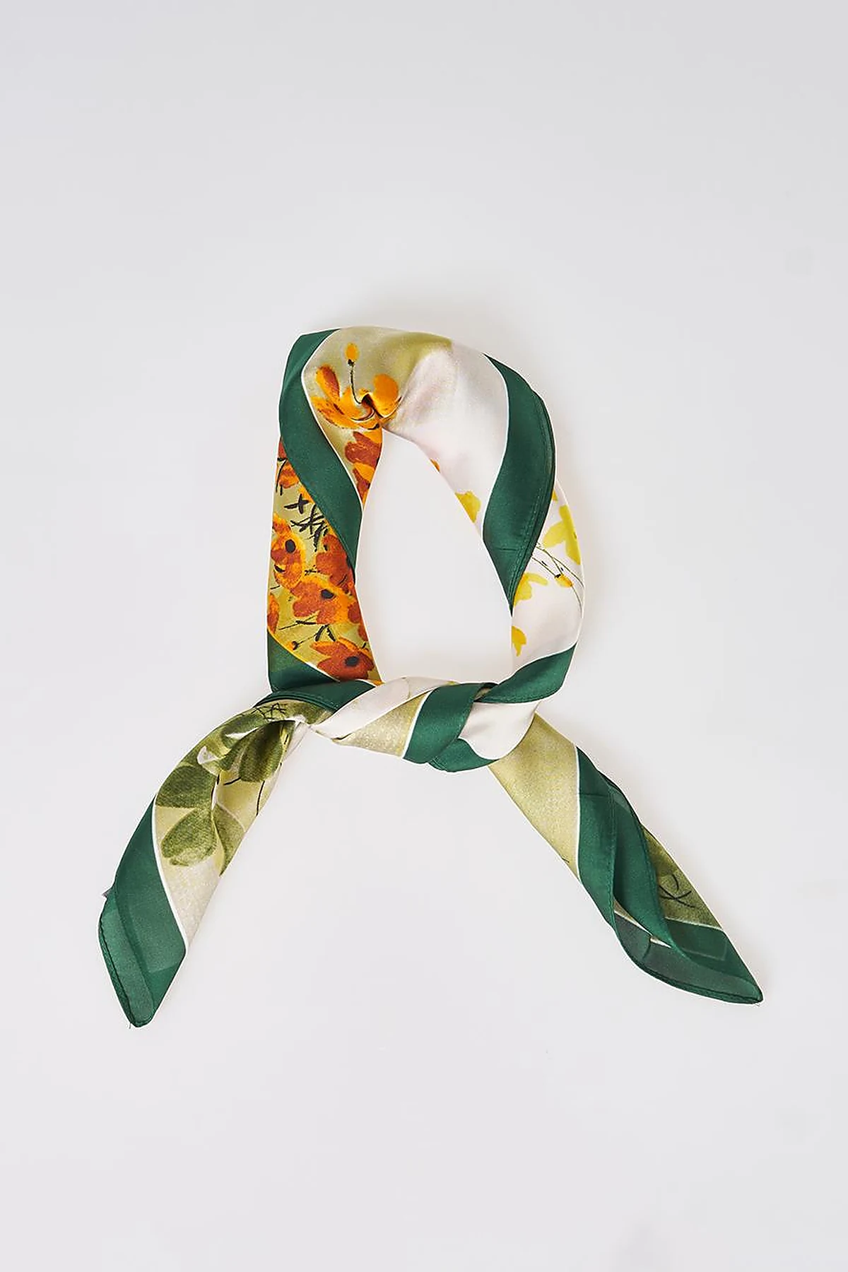 Ecru-Green Floral Pattern Scarf