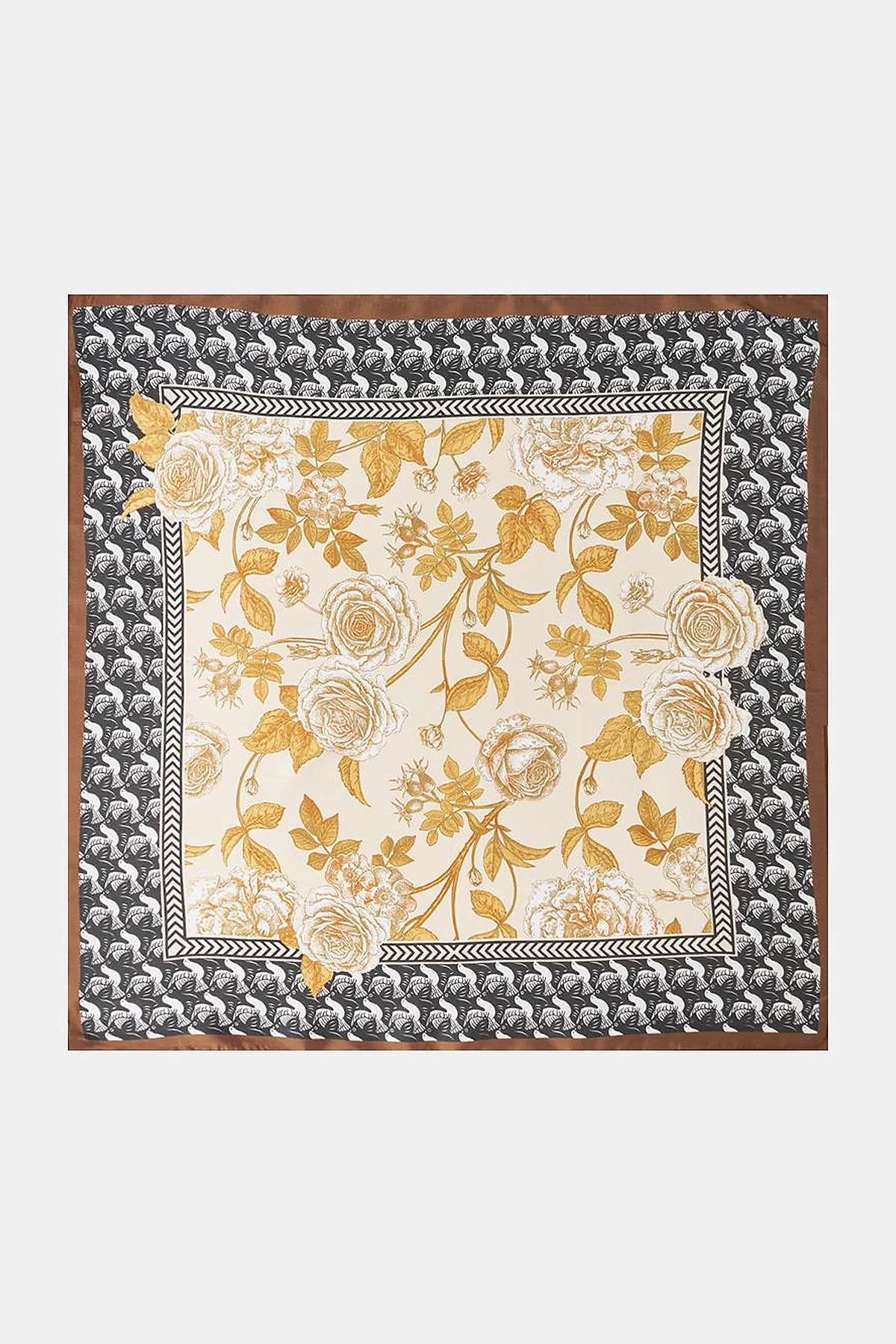 Black-Orange Floral Motif Scarf