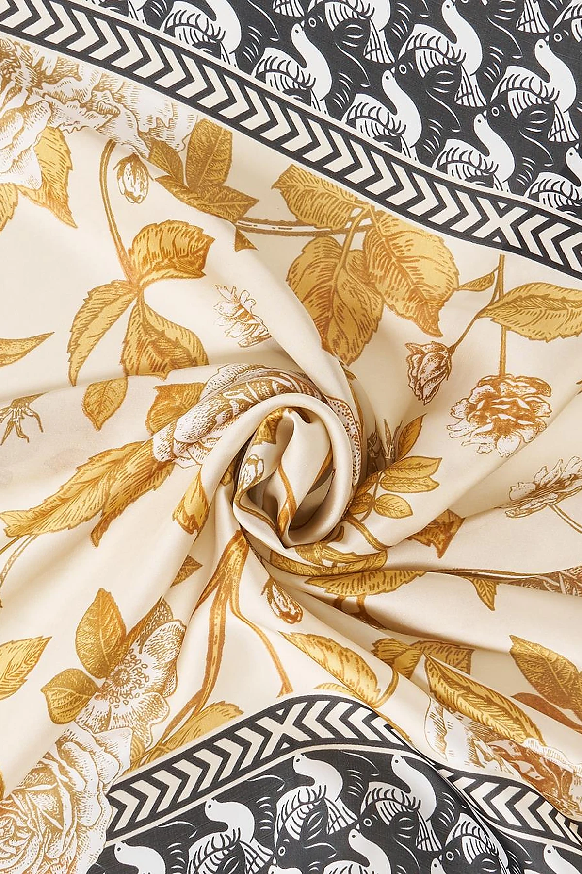 Black-Orange Floral Motif Scarf