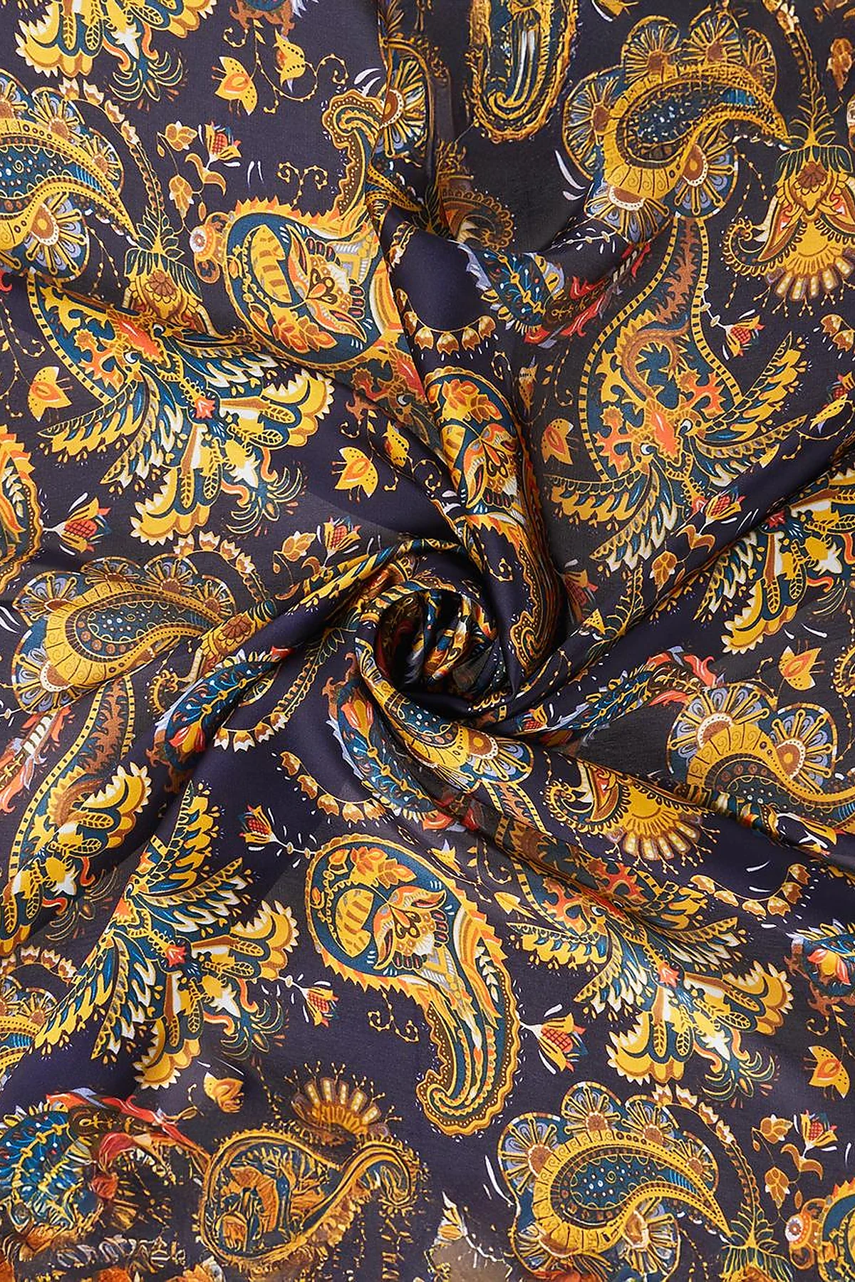 Navy-Yellow Mixed Pattern Scarf