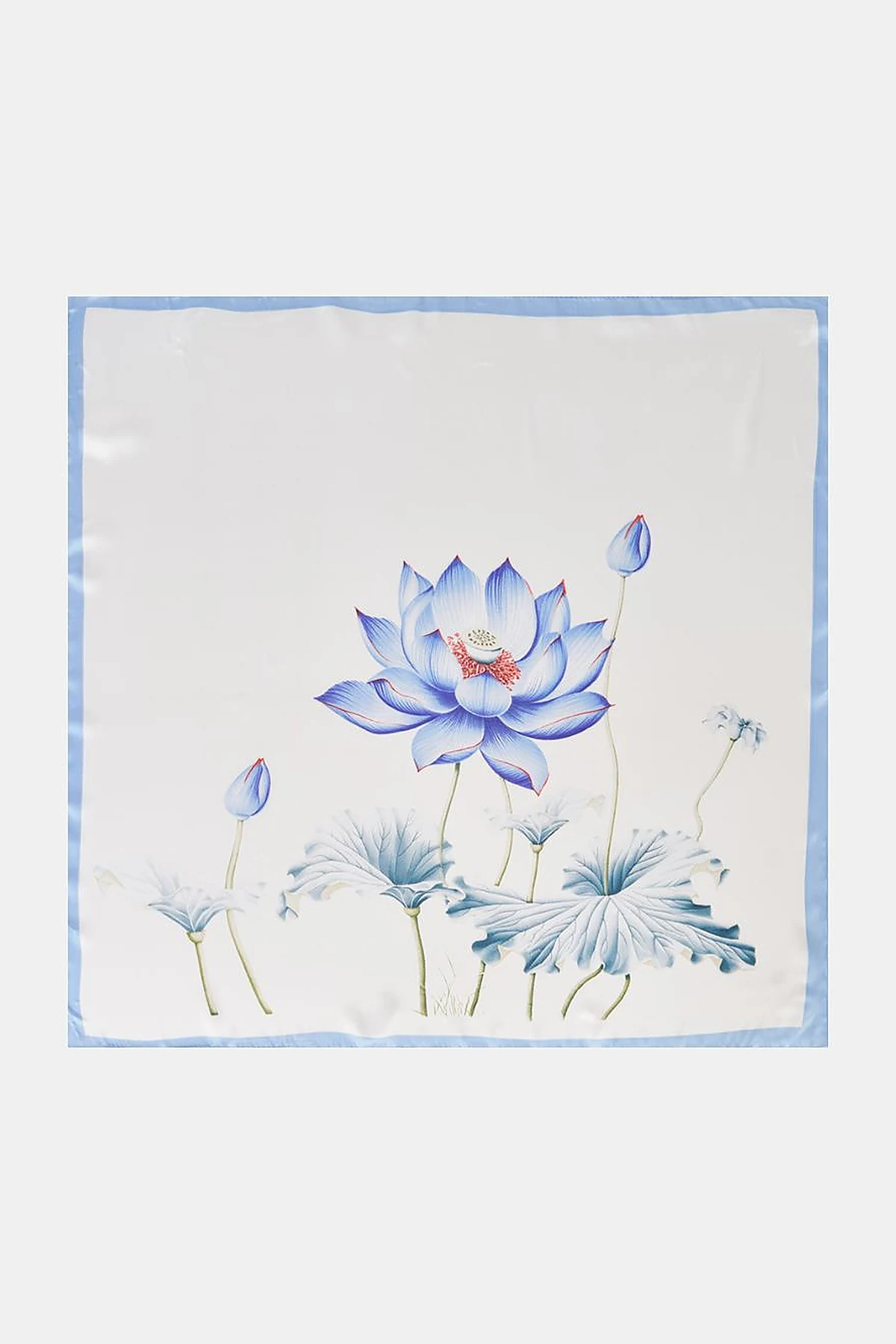 White-Ice Blue Lotus Flower Pattern Scarf