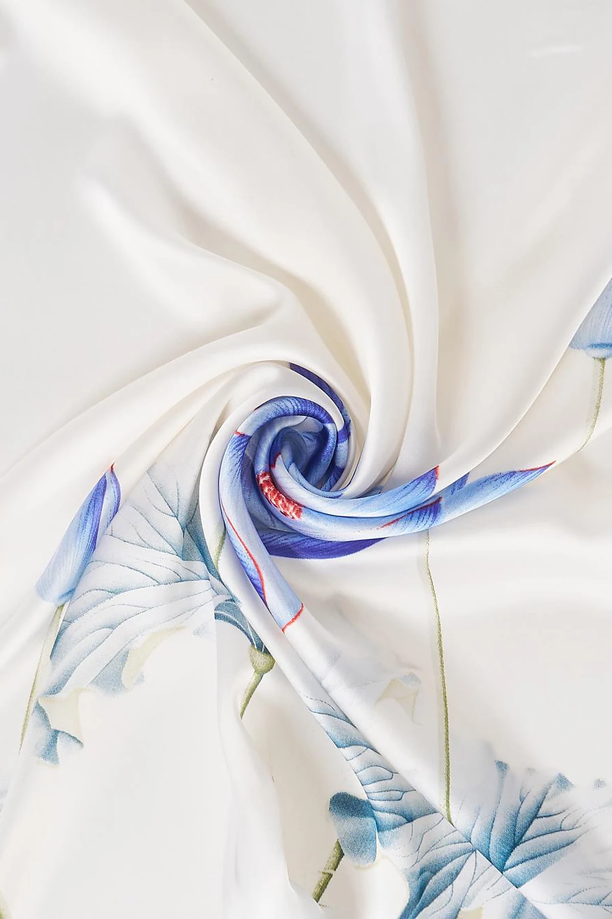 White-Ice Blue Lotus Flower Pattern Scarf