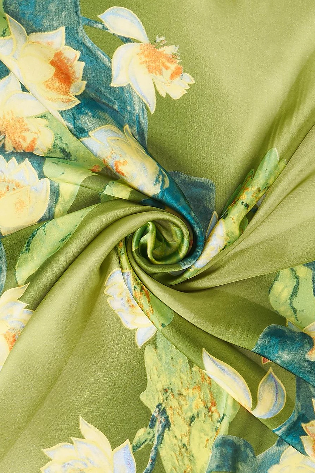 Olive Green Lotus Motif Scarf