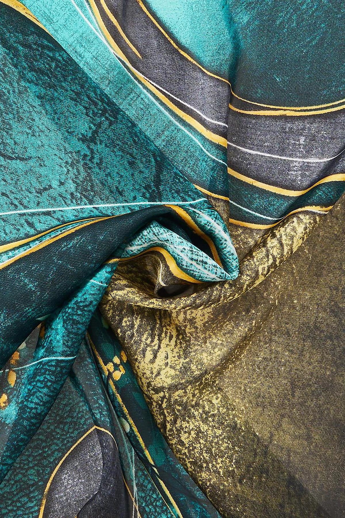 Petrol-Terracotta Semi-Circle Pattern Scarf