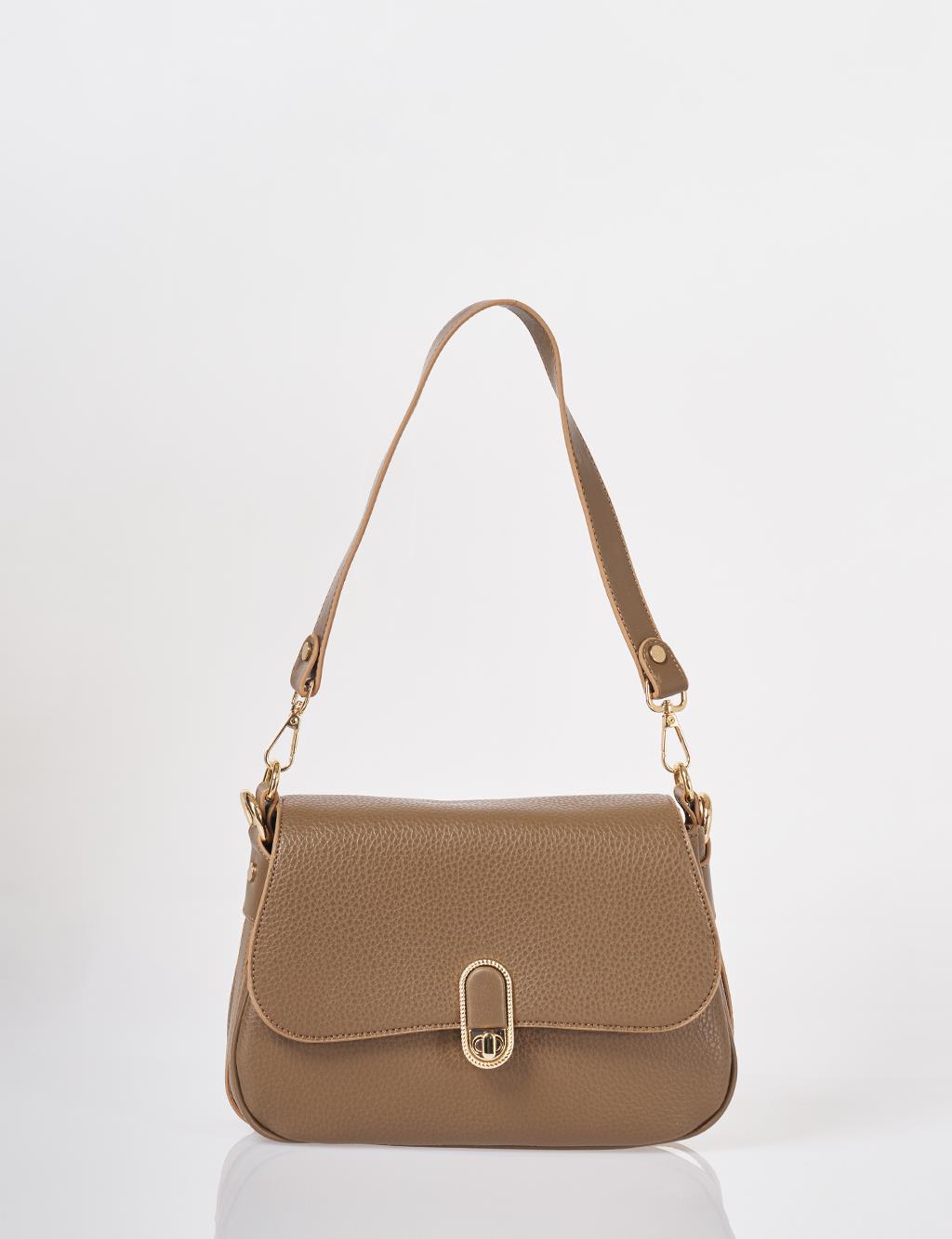 Buckle Detailed Crossbody Bag Dark Mink
