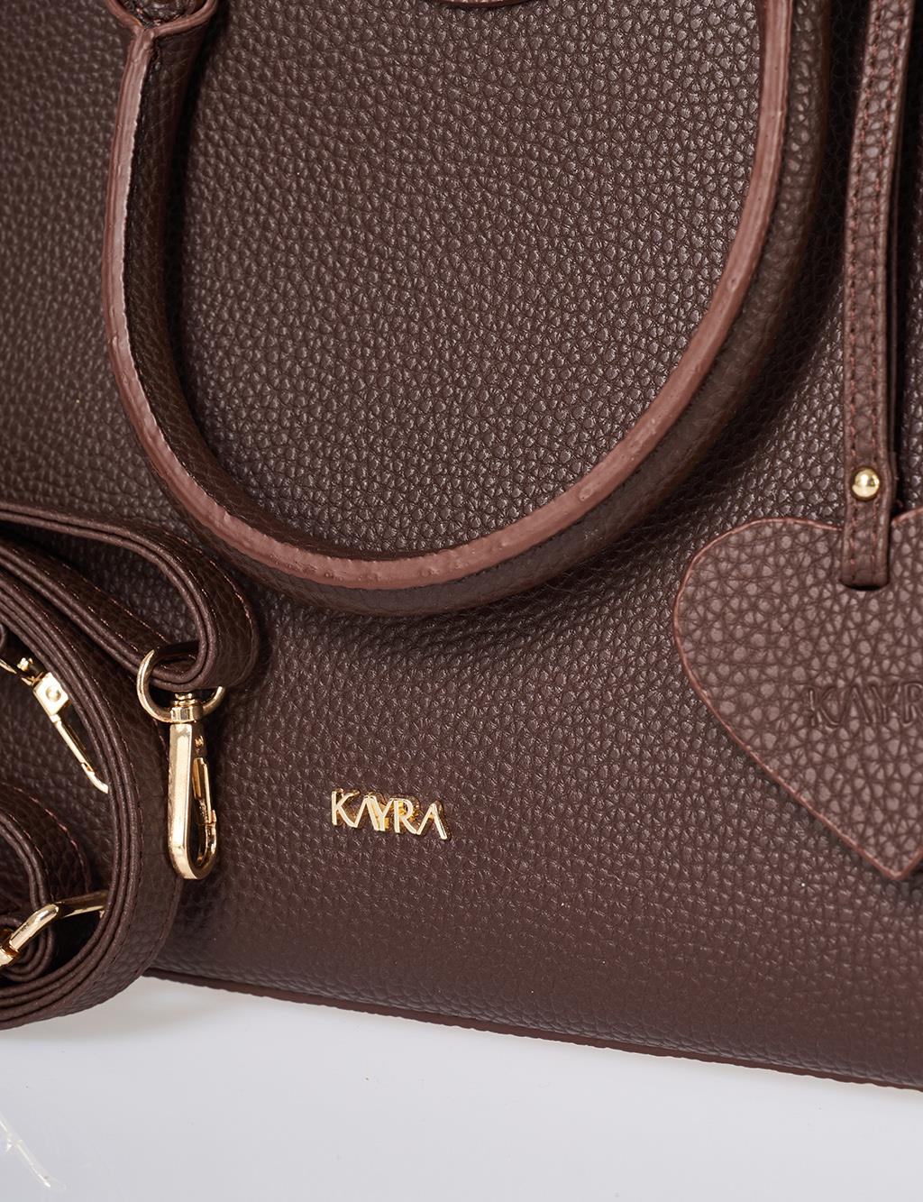 Accessory Detailed Tote Bag Dark Brown