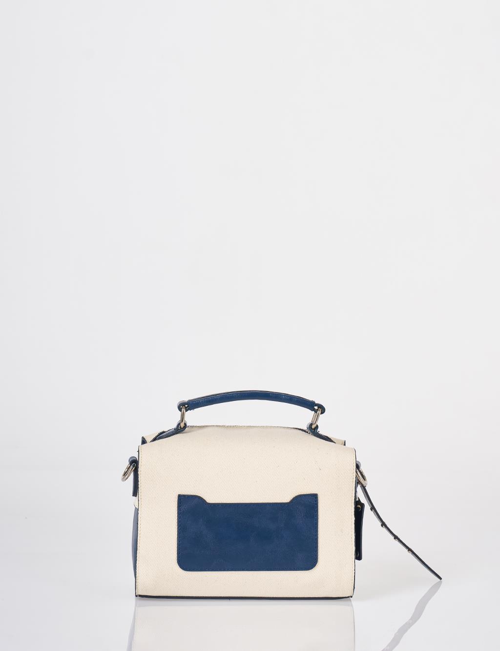 Shoulder Strap Canvas Bag Navy-Cream