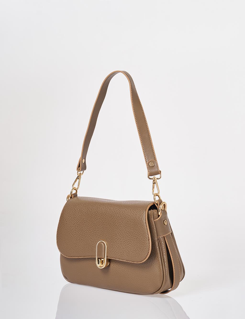 Buckle Detailed Crossbody Bag Dark Mink