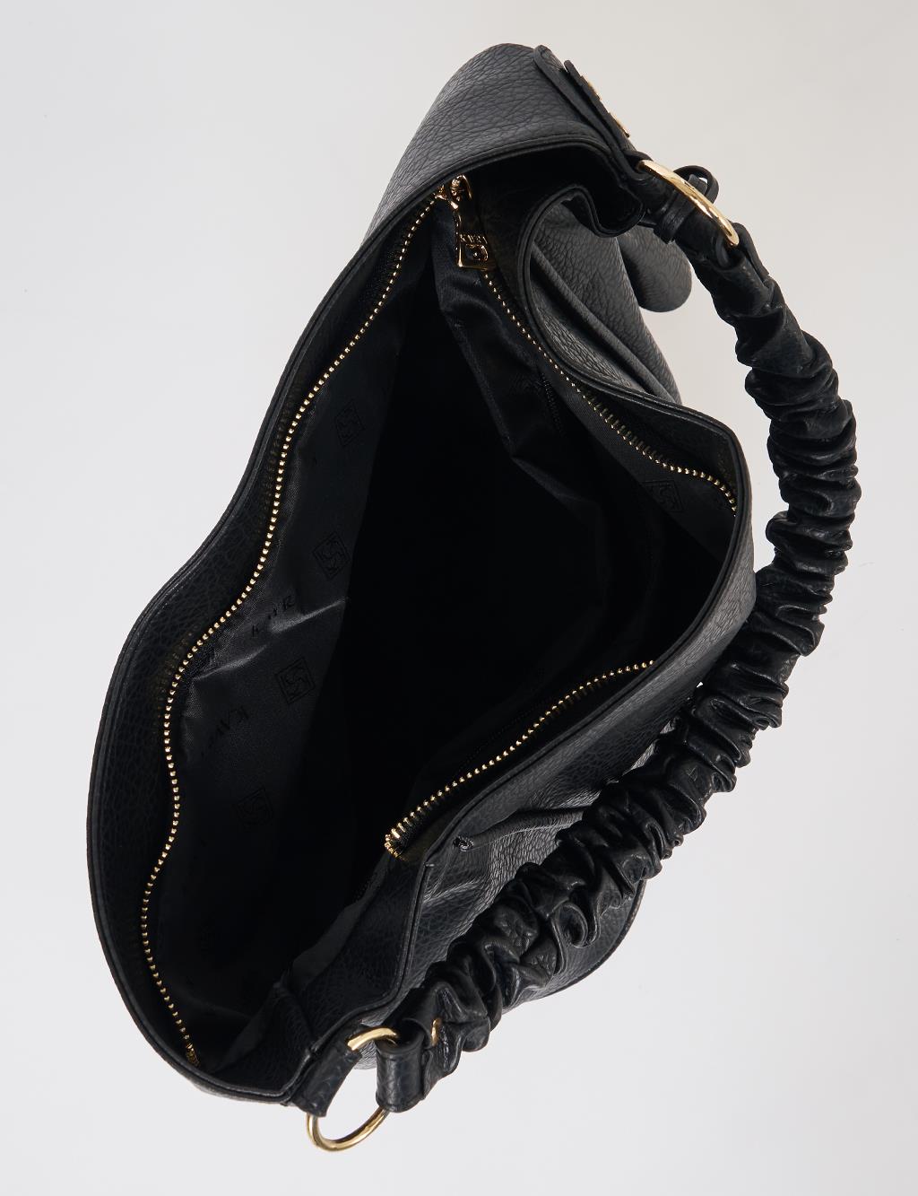 Faux Leather Hobo Bag Black