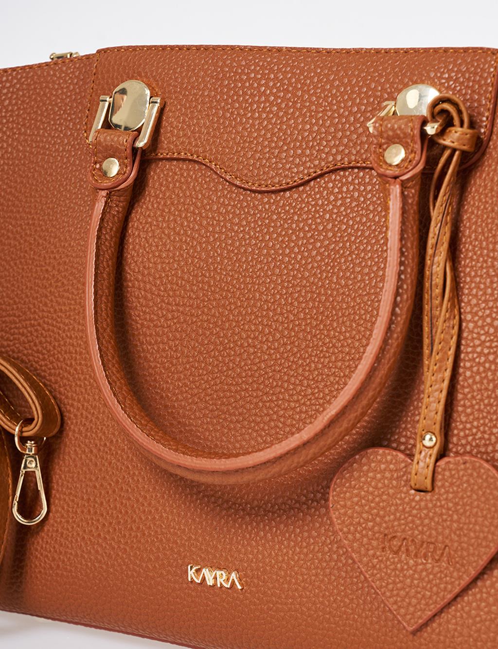 Accessory Detailed Tote Bag Tan