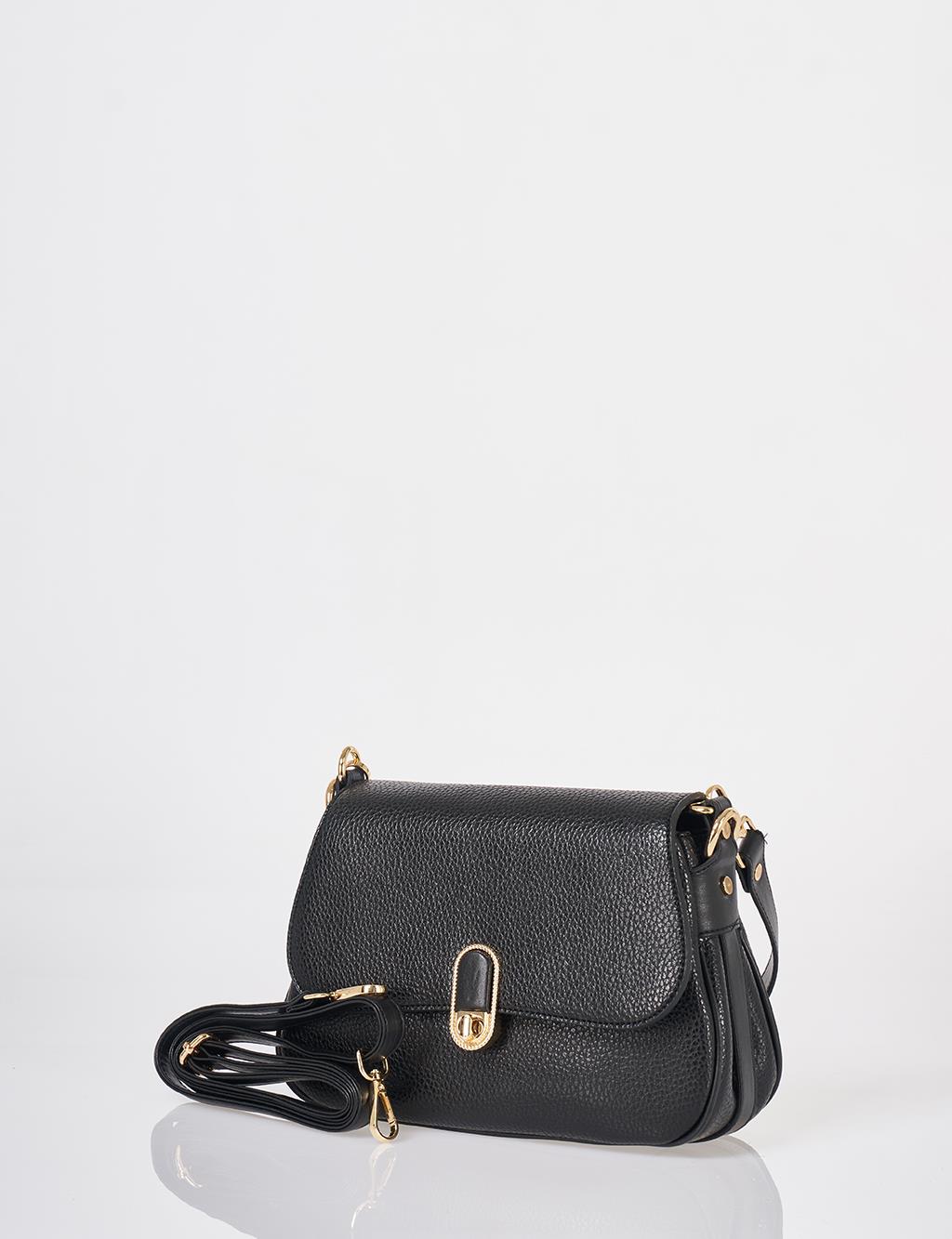 Buckle Detailed Crossbody Bag Black