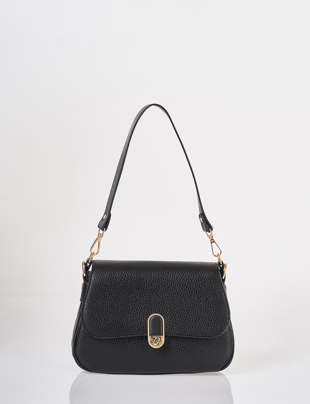 Buckle Detailed Crossbody Bag Black