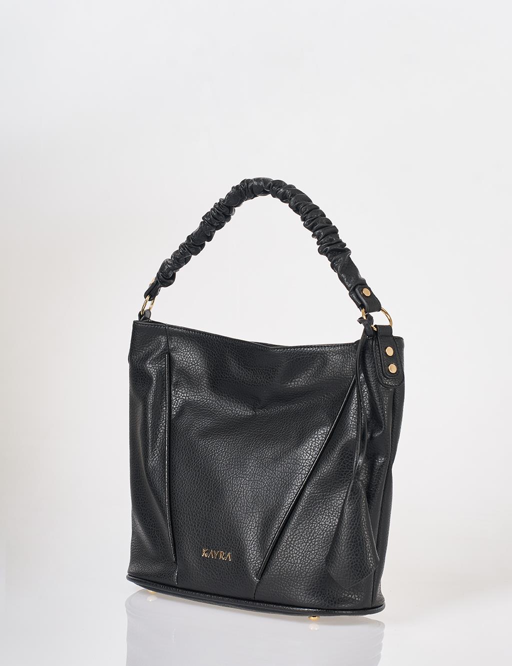 Faux Leather Hobo Bag Black