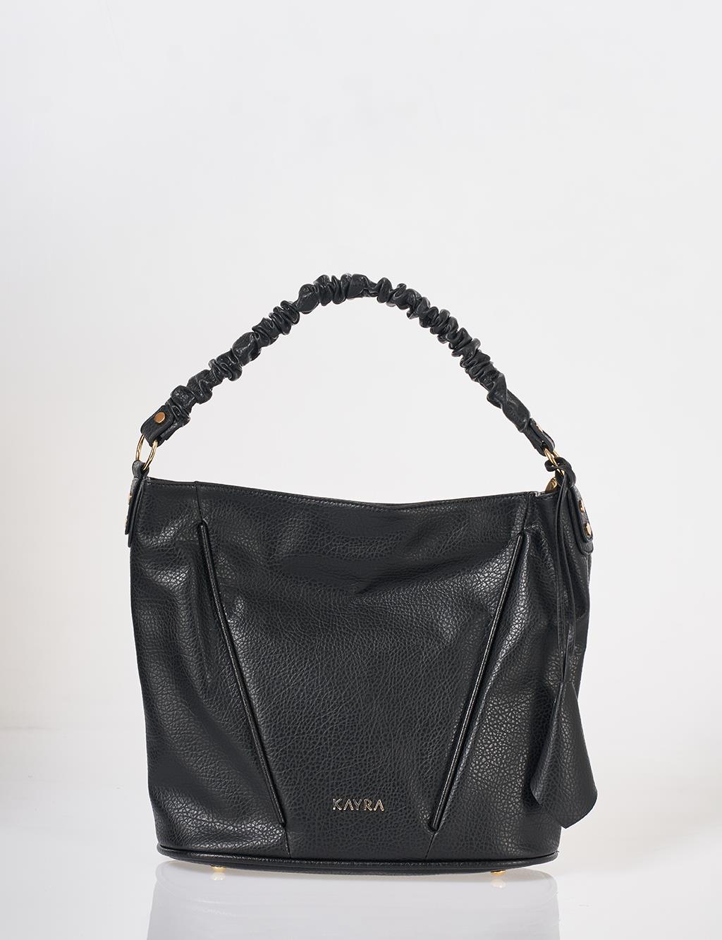 Faux Leather Hobo Bag Black