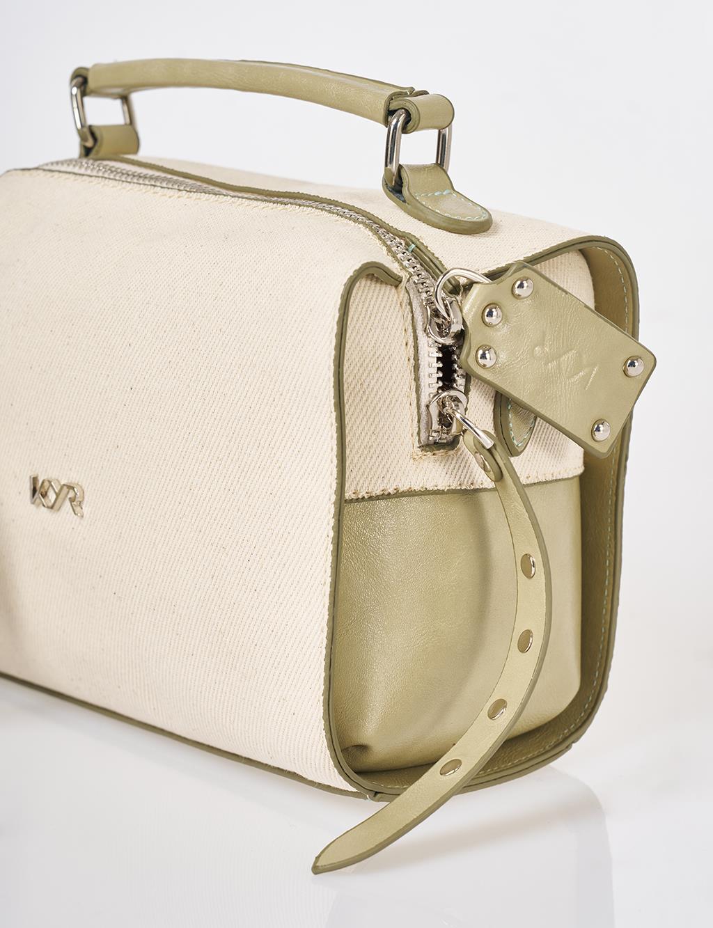 Shoulder Strap Canvas Bag Mint-Cream