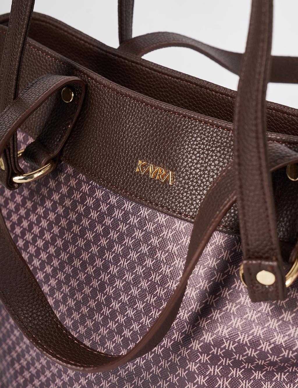 Monogram Pattern Shoulder Bag Dark Brown