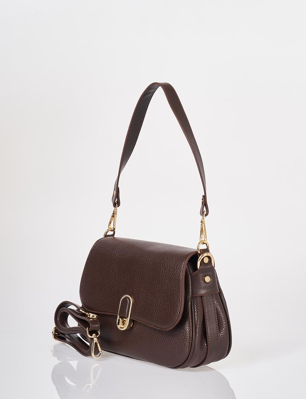 Buckle Detailed Crossbody Bag Dark Brown