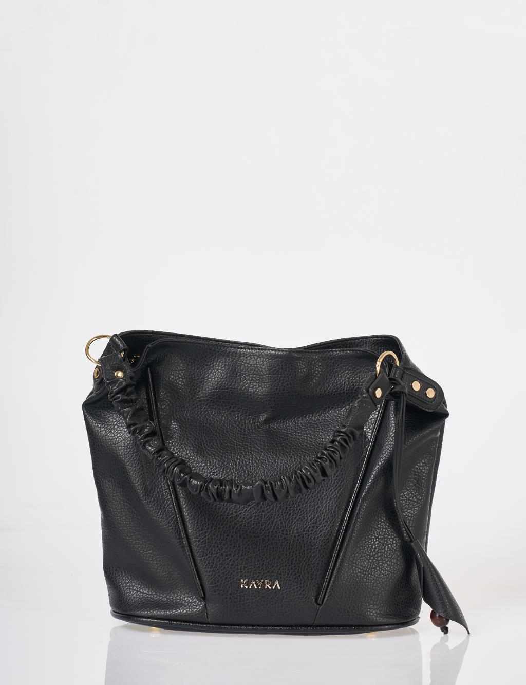 Faux Leather Hobo Bag Black