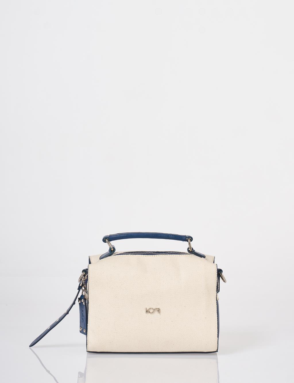 Shoulder Strap Canvas Bag Navy-Cream