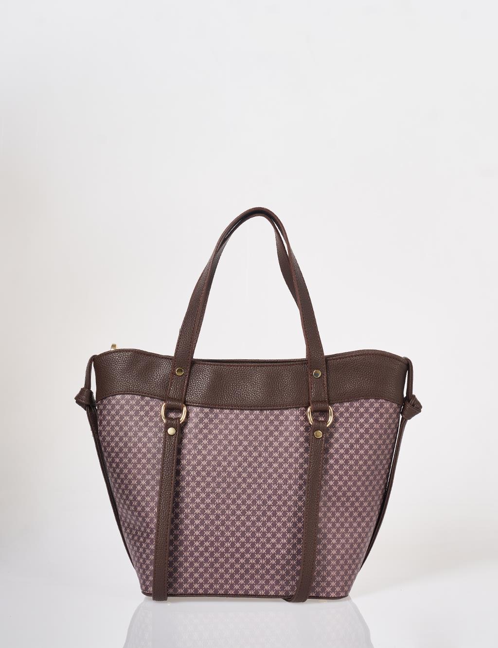 Monogram Pattern Shoulder Bag Dark Brown