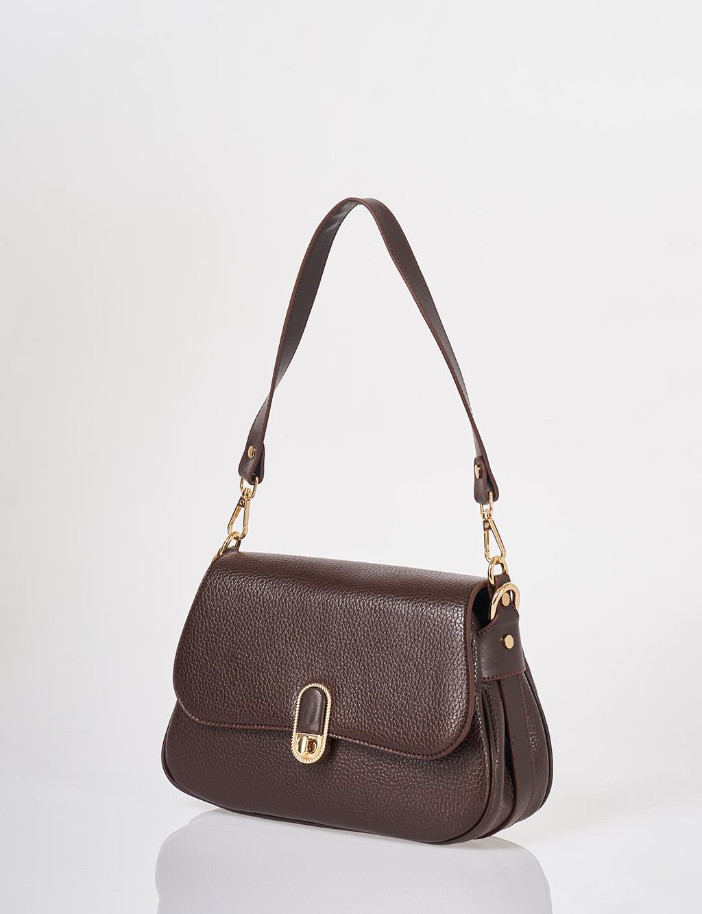 Buckle Detailed Crossbody Bag Dark Brown