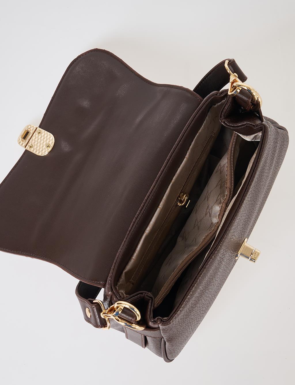 Buckle Detailed Crossbody Bag Dark Brown