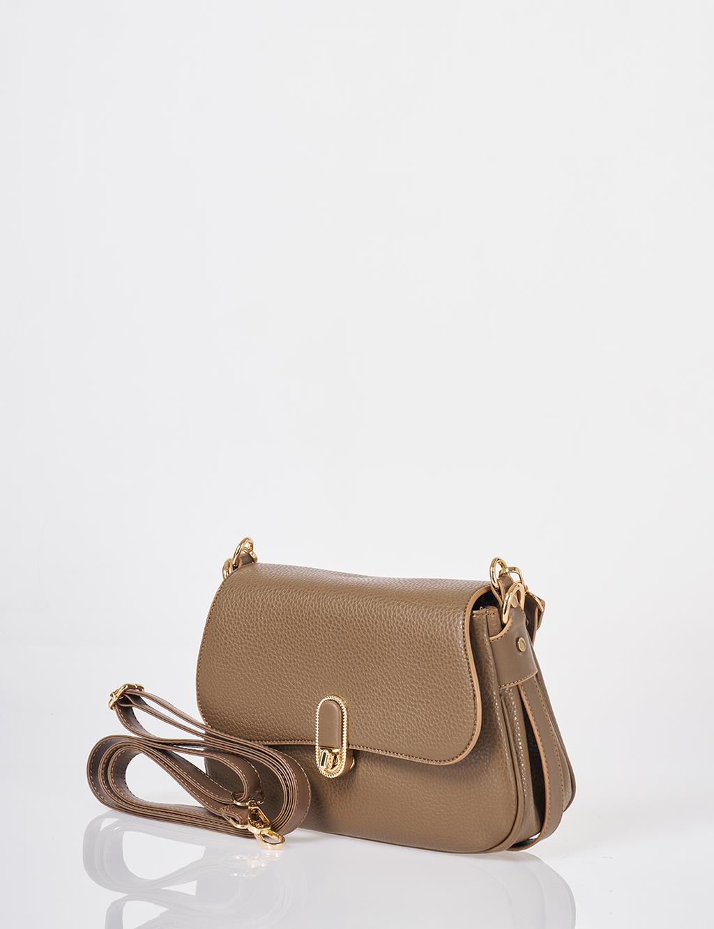 Buckle Detailed Crossbody Bag Dark Mink