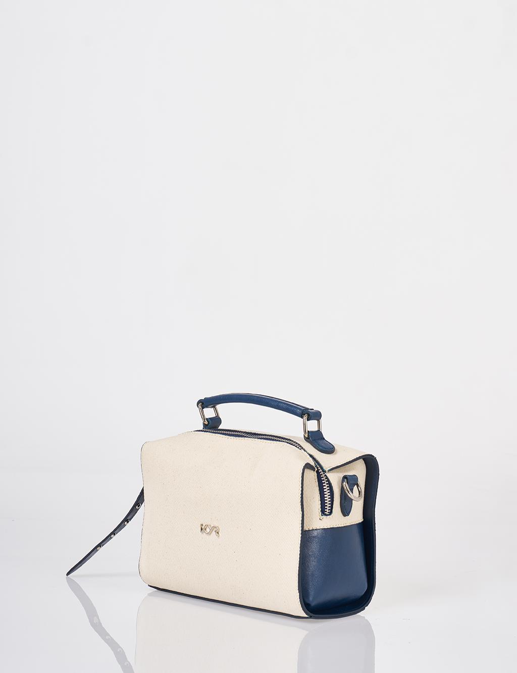 Shoulder Strap Canvas Bag Navy-Cream