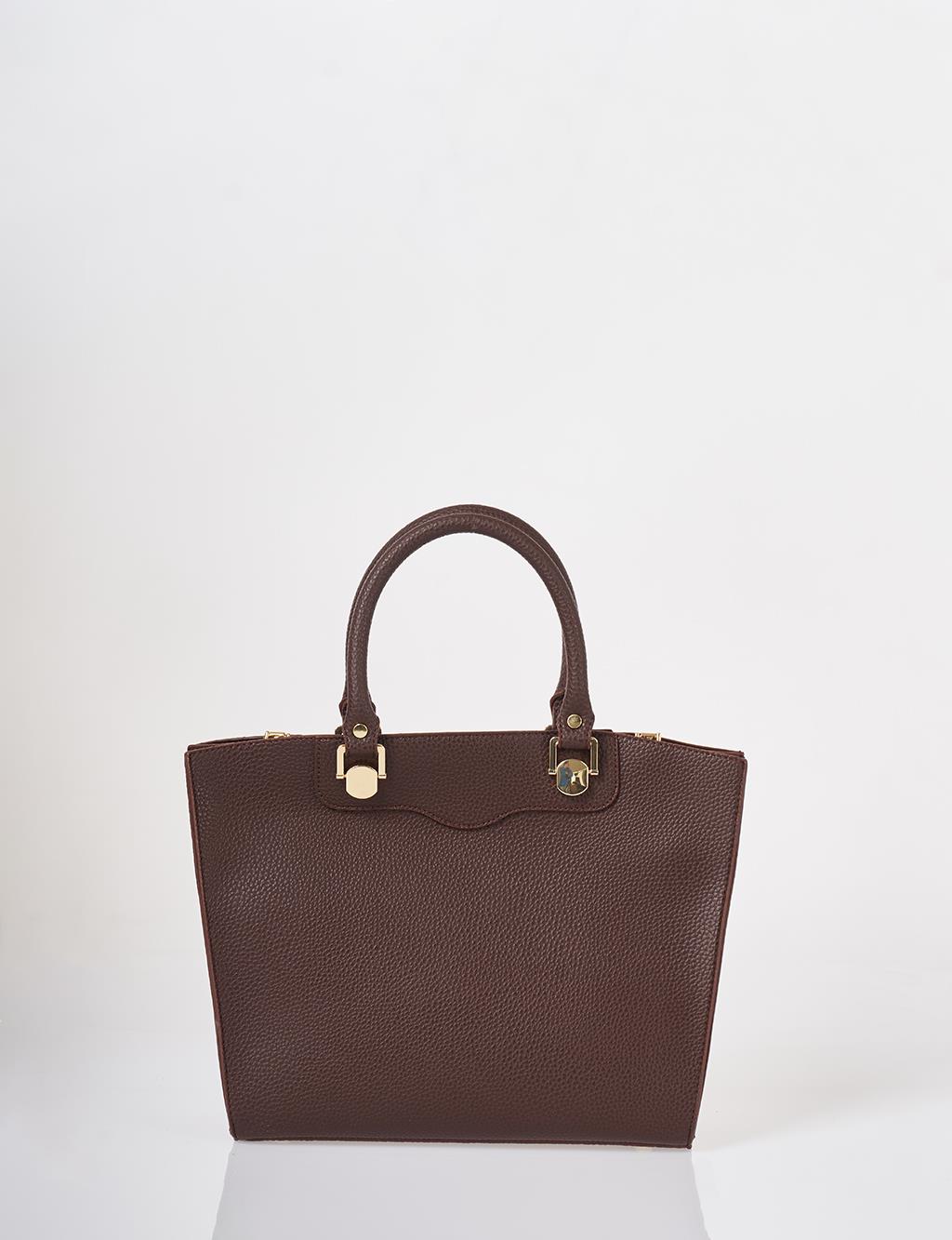 Accessory Detailed Tote Bag Dark Brown