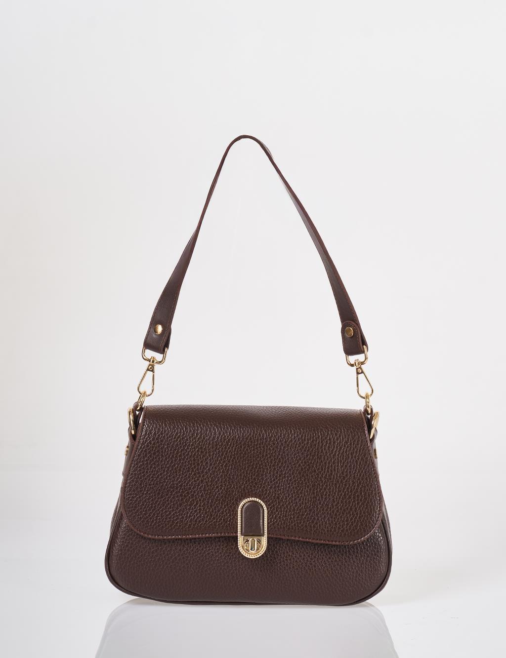 Buckle Detailed Crossbody Bag Dark Brown