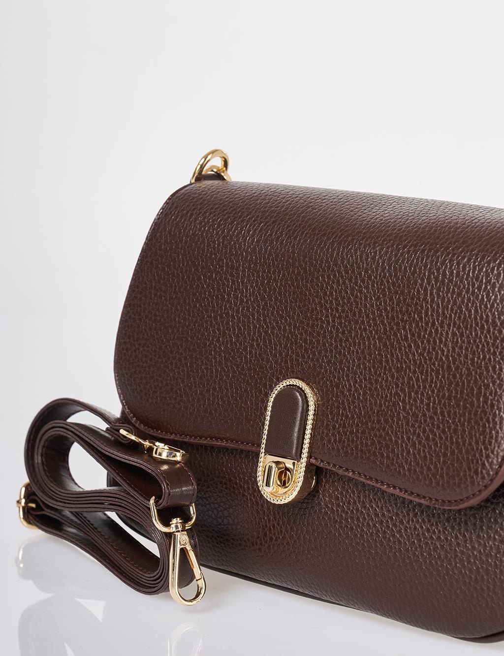 Buckle Detailed Crossbody Bag Dark Brown