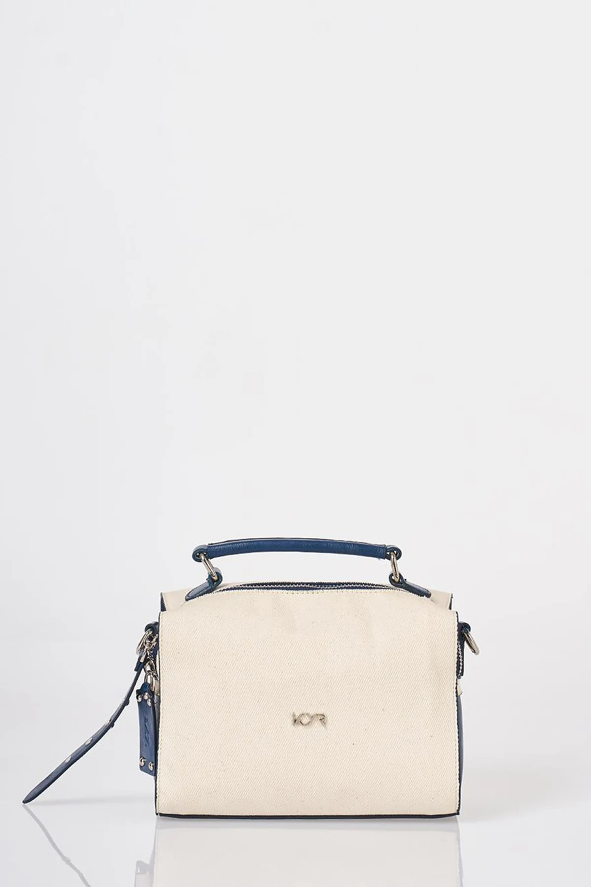 Shoulder Strap Canvas Bag Navy-Cream