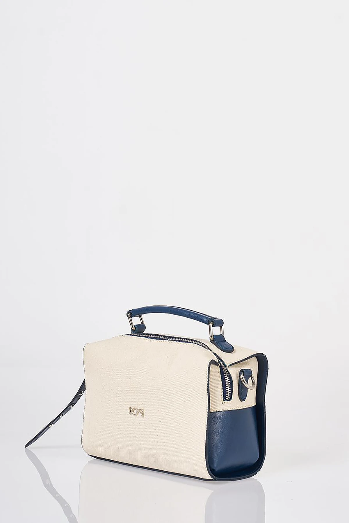 Shoulder Strap Canvas Bag Navy-Cream