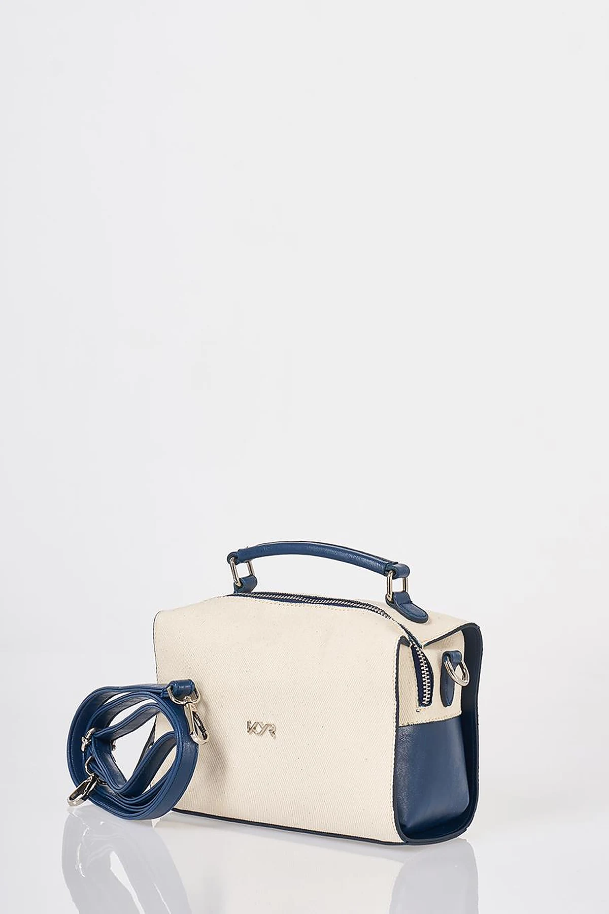 Shoulder Strap Canvas Bag Navy-Cream