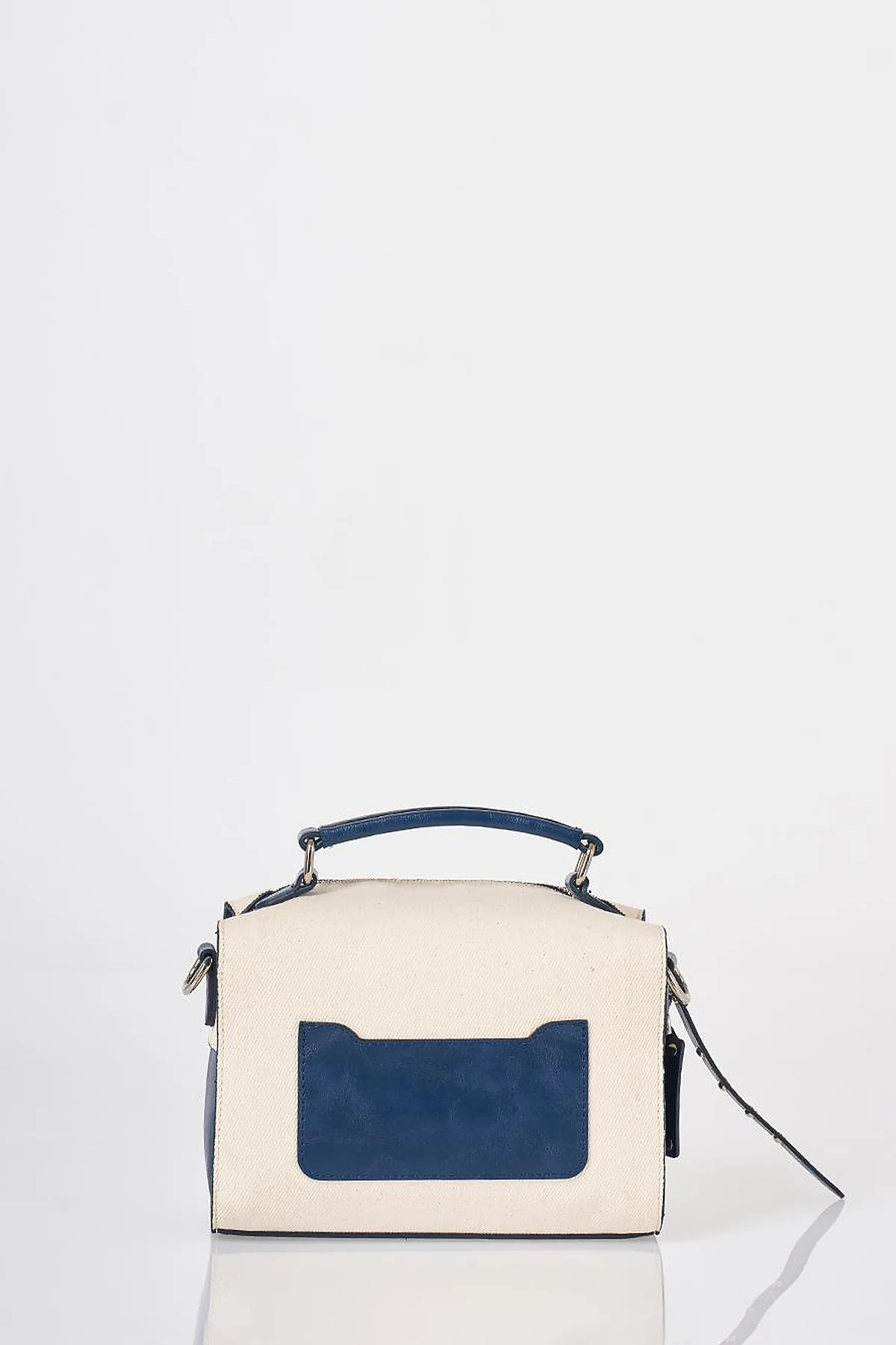 Shoulder Strap Canvas Bag Navy-Cream