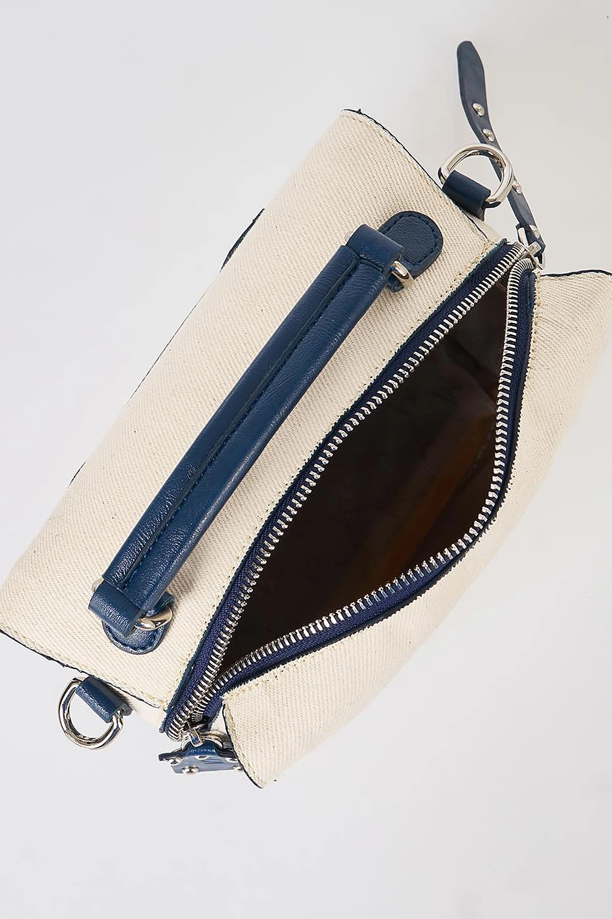 Shoulder Strap Canvas Bag Navy-Cream
