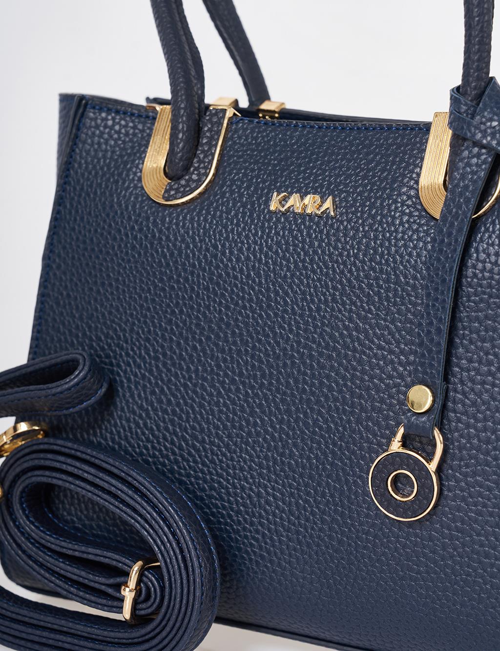 Faux Leather Tote Bag Navy