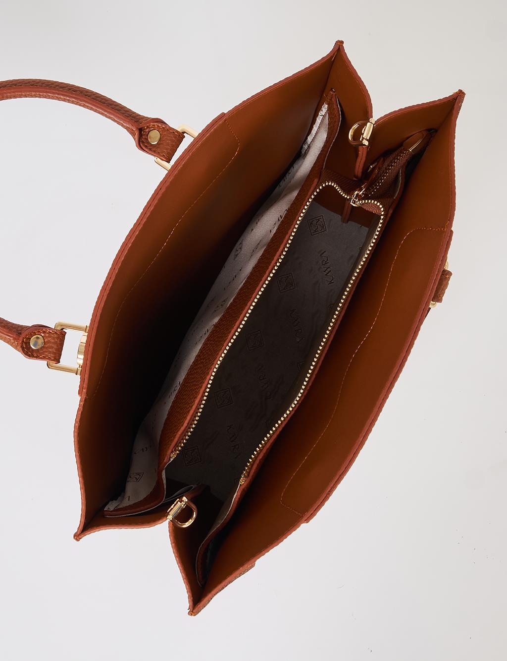 Accessory Detailed Tote Bag Tan