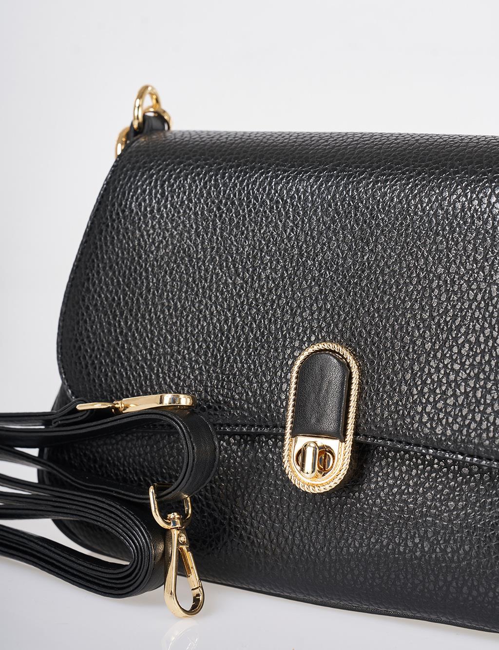 Buckle Detailed Crossbody Bag Black