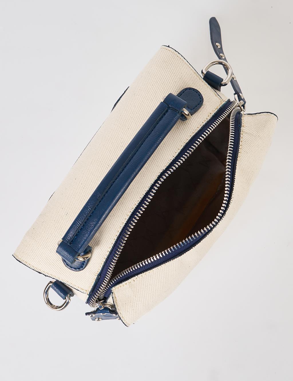 Shoulder Strap Canvas Bag Navy-Cream