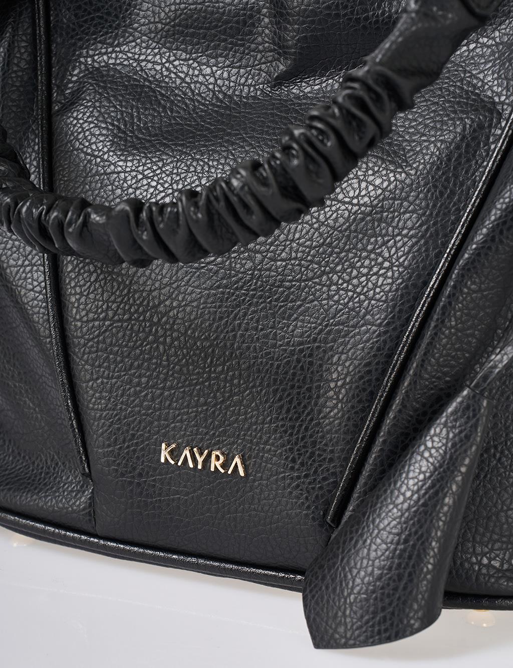 Faux Leather Hobo Bag Black