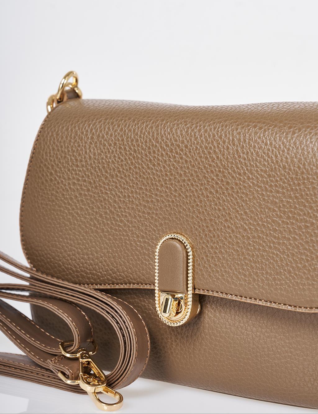 Buckle Detailed Crossbody Bag Dark Mink