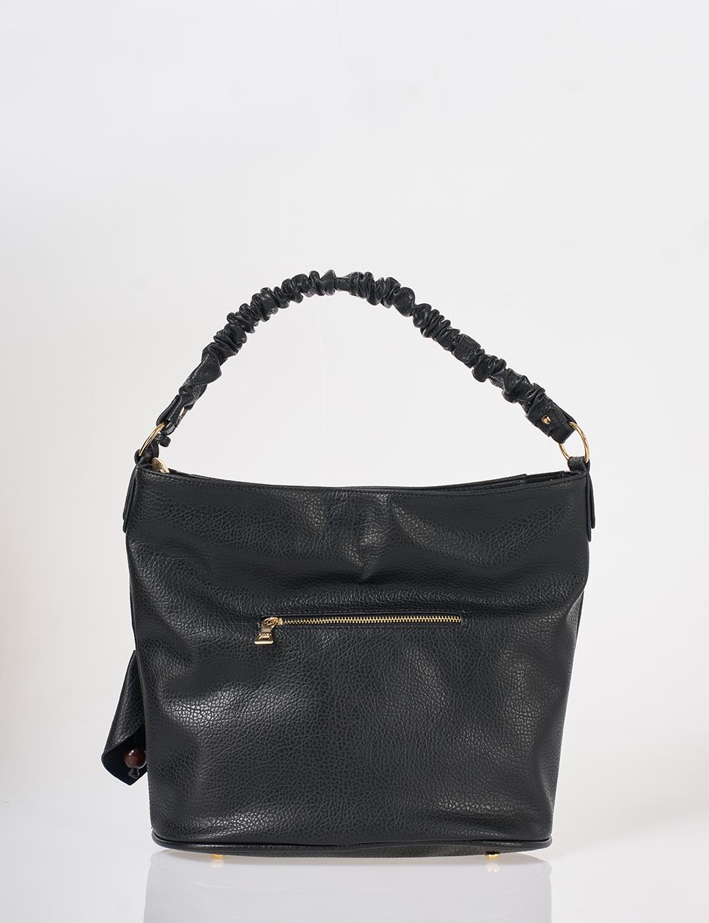 Faux Leather Hobo Bag Black