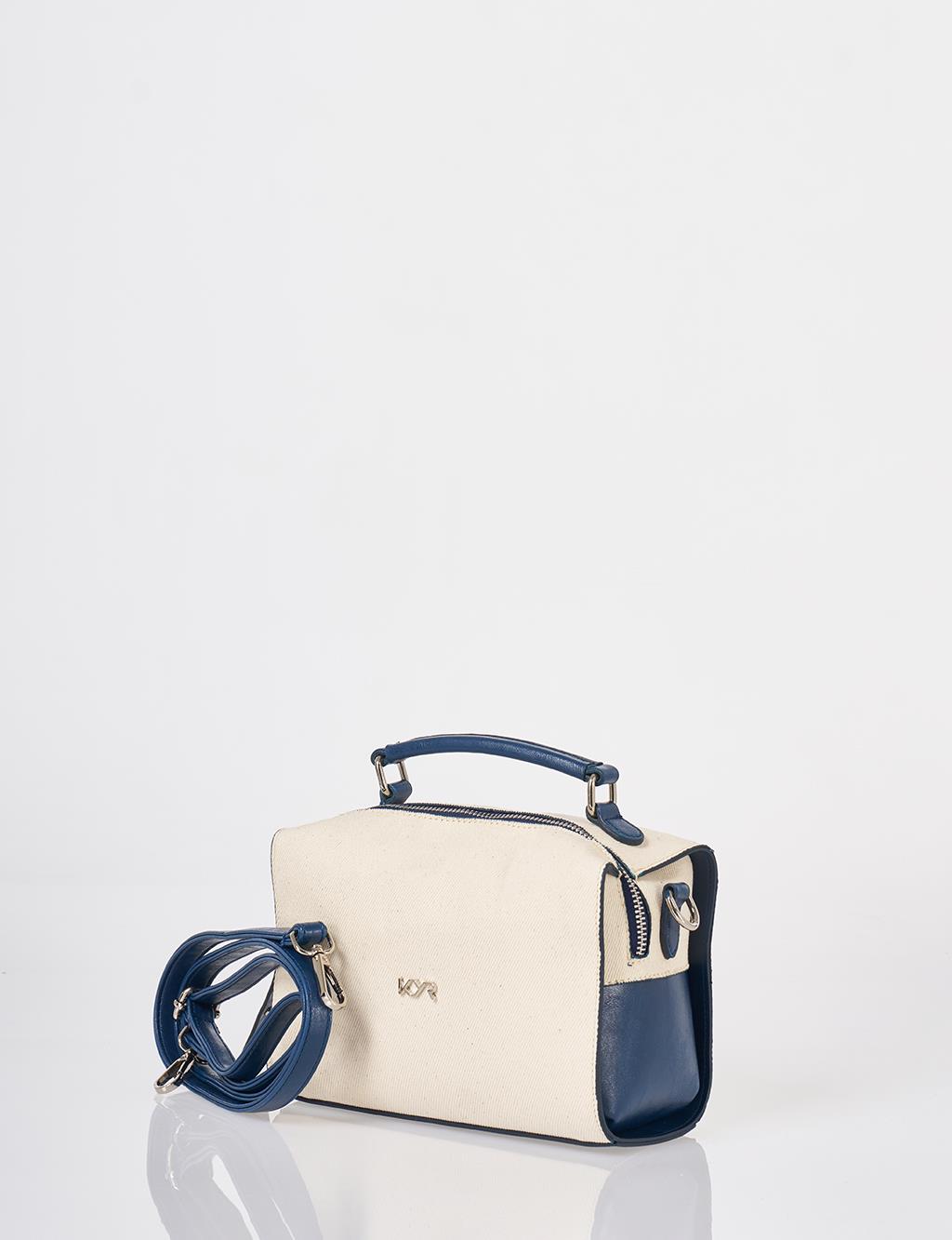 Shoulder Strap Canvas Bag Navy-Cream